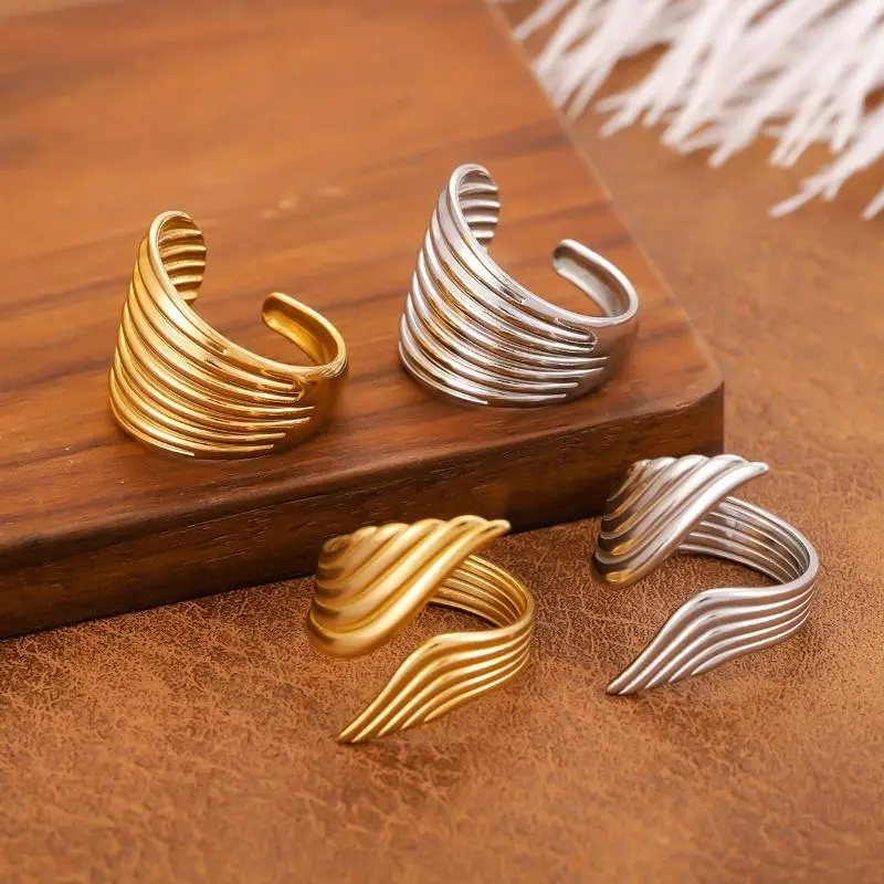 Stainless Steel Open Adjustable Women's Ring Simple Hypoallergenic Statement Jewelry for Birthday Present