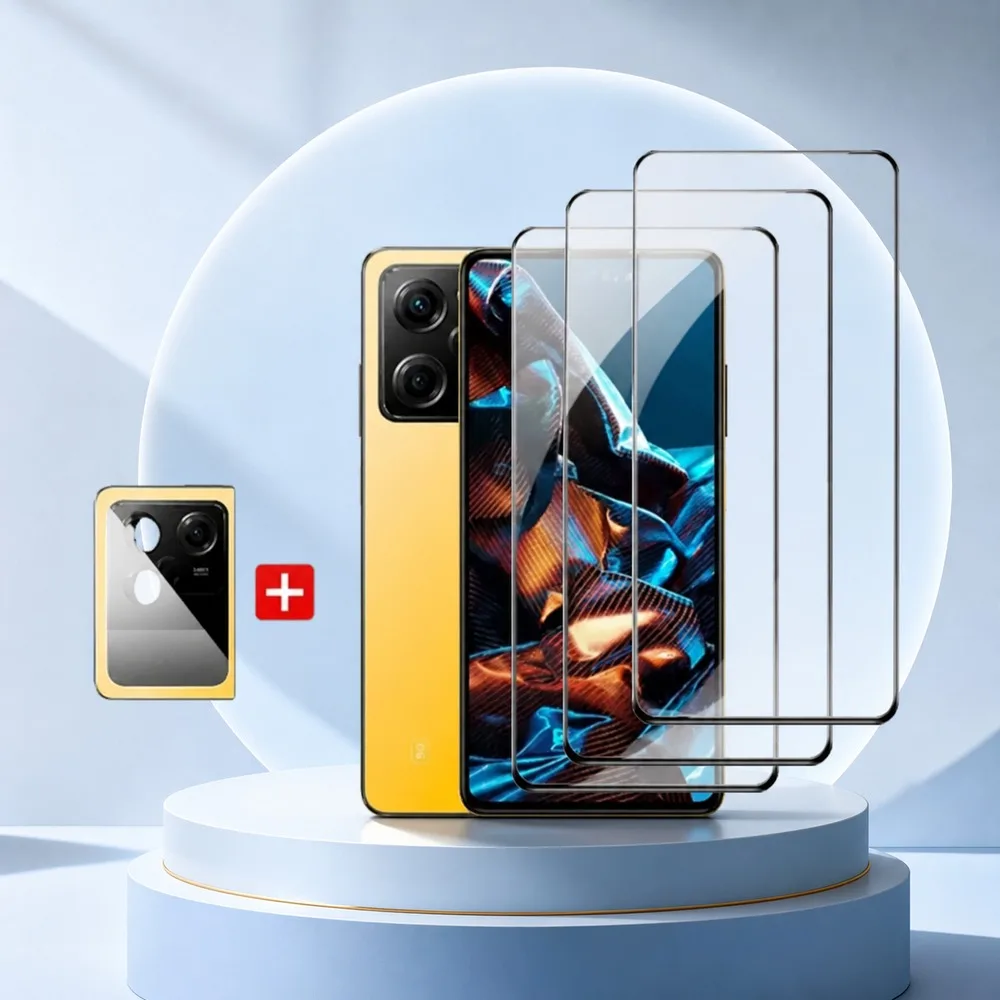 3+3 قطع من الزجاج المقوى لحماية عدسة الكاميرا وشاشة Poco X6 Pro X6 X5 Pro X5 F8 Pro وPoco F8 Ultra F7 Ultra F7 Pro F7 HD