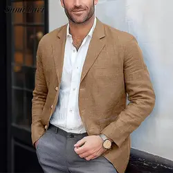 2025 Spring Fall Leisure Mens Suit Jackets Casual Solid Color Button Lapel Linen Jacket Coat For Men Vintage Loose Linen Coats