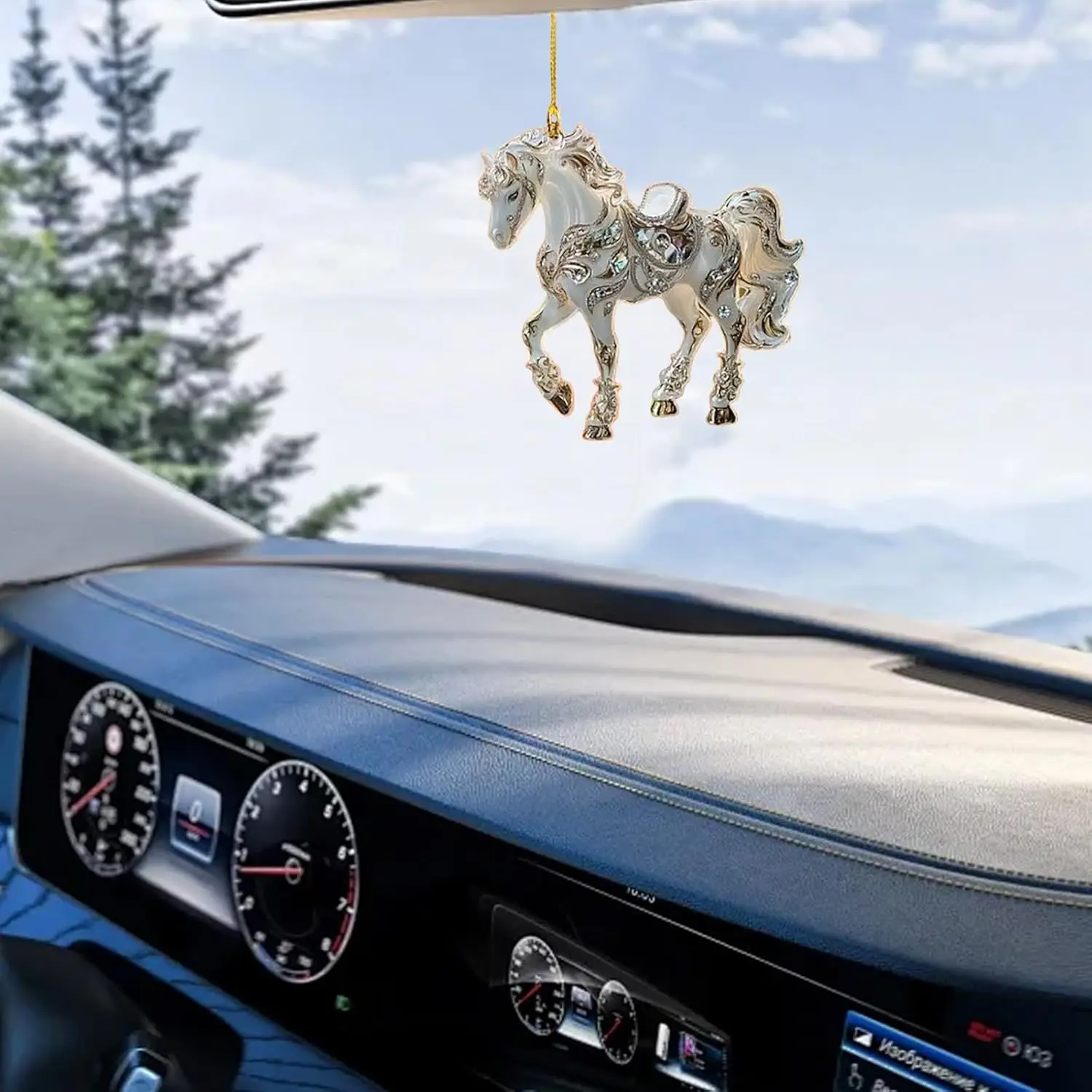 عيد الميلاد الحصان قلادة 2D شقة الاكريليك موضة مضحك لطيف سيارة مرآة الرؤية الخلفية شجرة عيد الميلاد حلي معلقة هدية حفلة ديكور المنزل #1