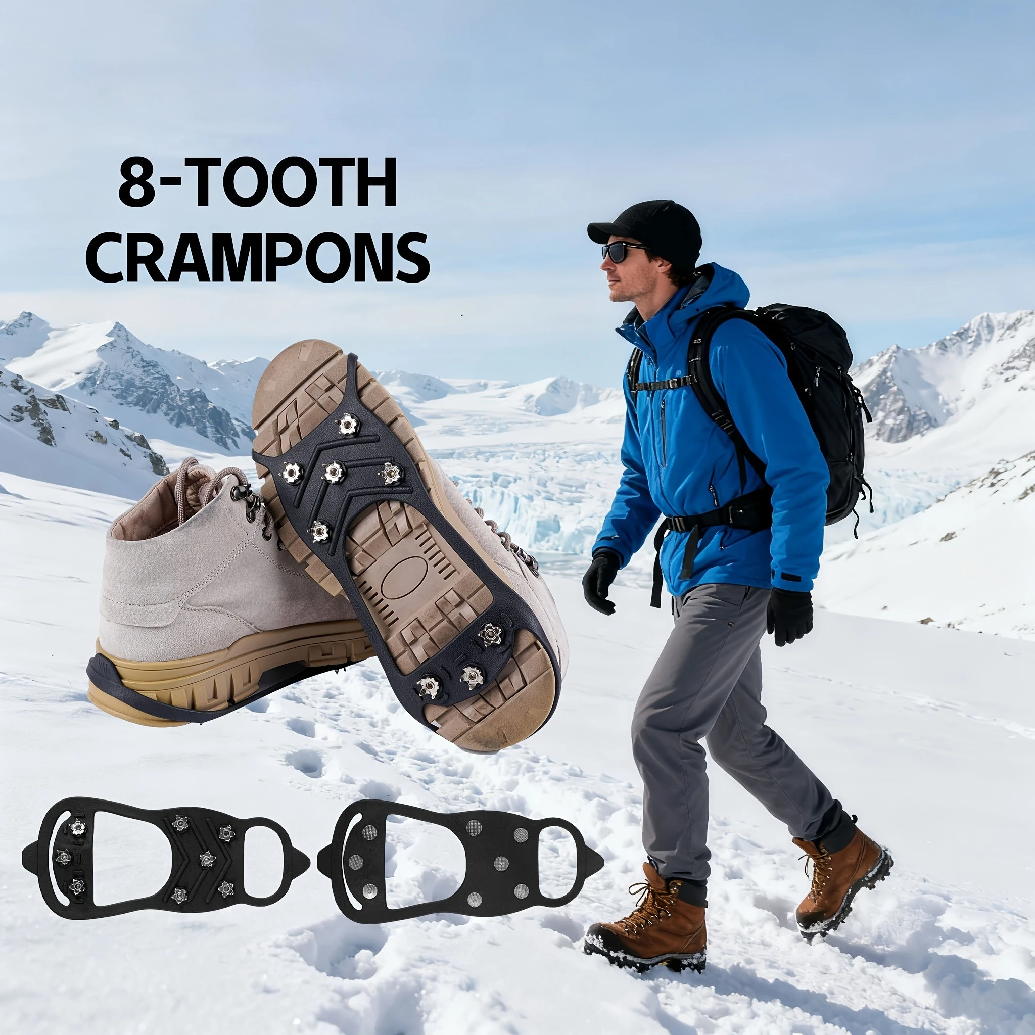 8 Teeth Ice Gripper Spike Shoes Outdoor Anti-Slip Hiking Mountain Sports Climbing Ice Snow Crampons Anti-slip Shoe Covers Grip