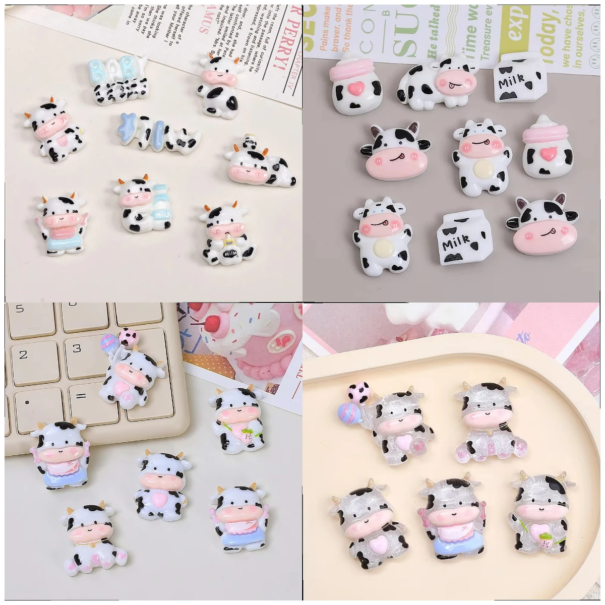 100pcs Wholesale Mini Cow Charms Resin Cartoon DIY Accessories Phone Case Earring Hairpin Keychain Scrapbook Pendant Decor