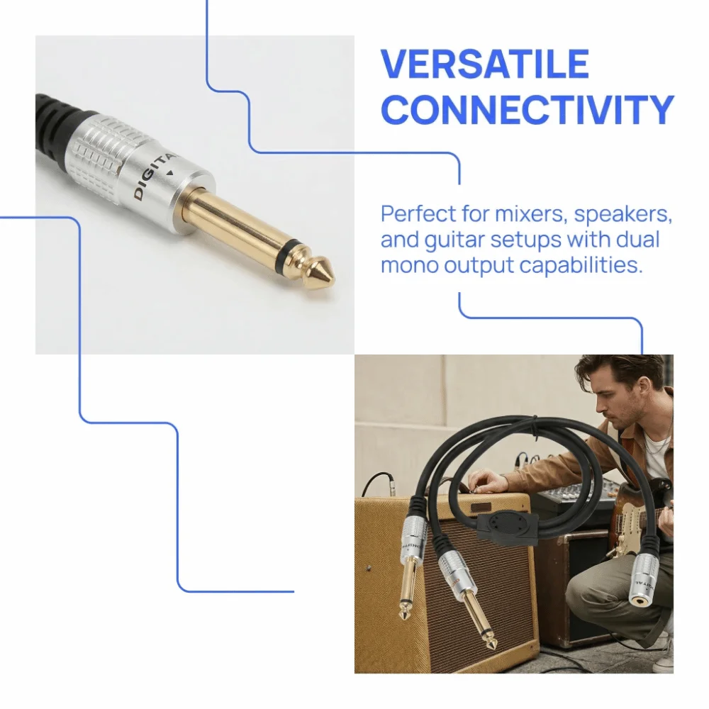 Gold Plated 1/8 Inch to 1/4 Stereo Splitter Y Cable 19.7in 3.5mm Female to Dual 6.35mm Male Dual Channel to Mono