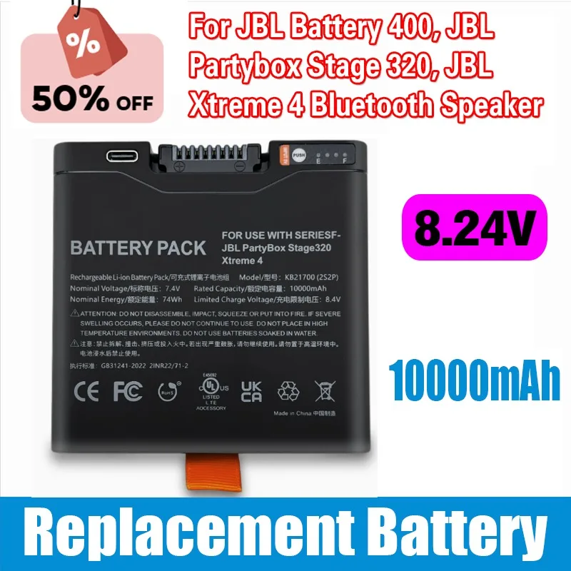 

Аккумулятор 10000 мАч для JBL Battery 400, JBL Partybox Stage 320, Bluetooth-динамик JBL Xtreme 4 с кабелем TYPE-C