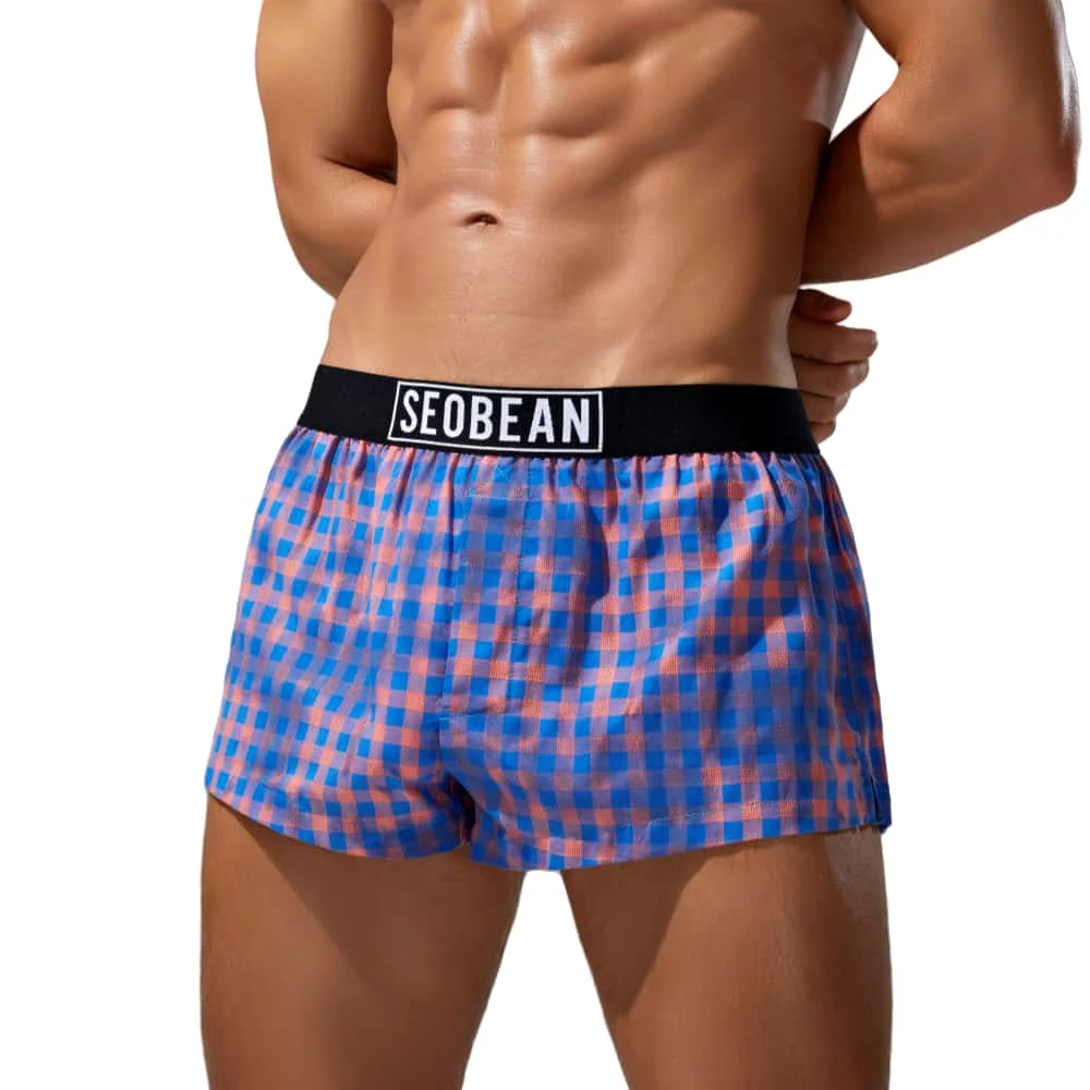 SEOBEAN Mens Cotton Plaid Underwear Boxers U convex Pouch Sleepwear Shorts Underpants Boxer Shorts