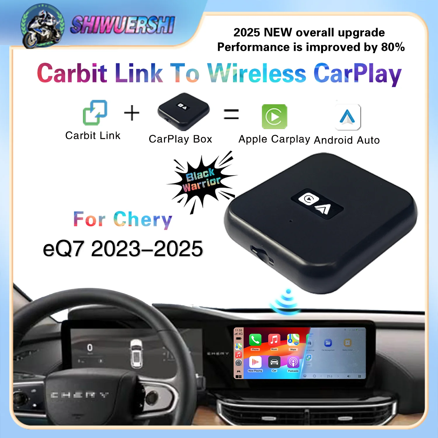 

SHIWUERSHI 2025 smart Car Play Adapter Chery eQ7 2023-2025 AIQAR Carbitlink Smartlink Phonelink Easy connect to Wireless Carplay
