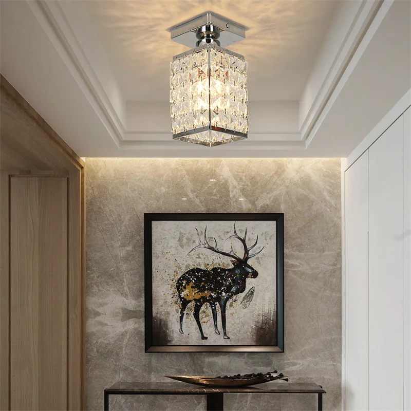 Indoor K9 Crystal Ceiling Chandeliers Modern Porch Home Decor Cloakroom Decorative Pendant Lights Stair Bedroom Lustre Fixtures