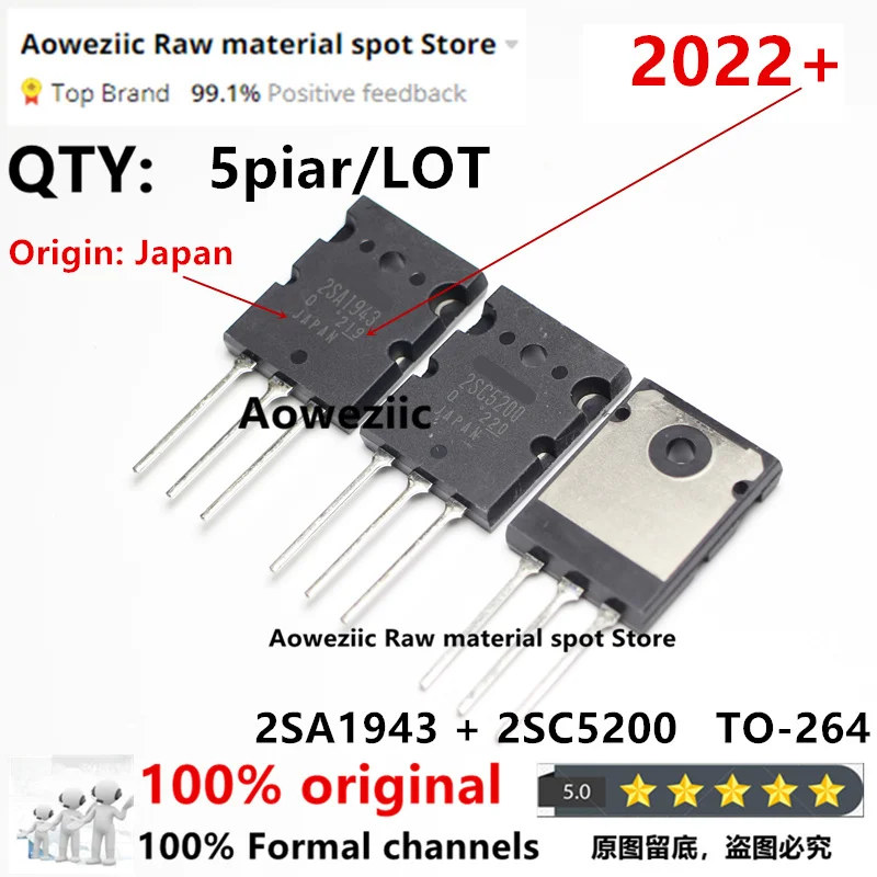 Aoweziic 2022+ 10 pcs = 5pair 100% Új imported Meg nem látott 2SA1943 2SC5200 A1943 C5200 TO-264 high-power Hang áram Erősítő