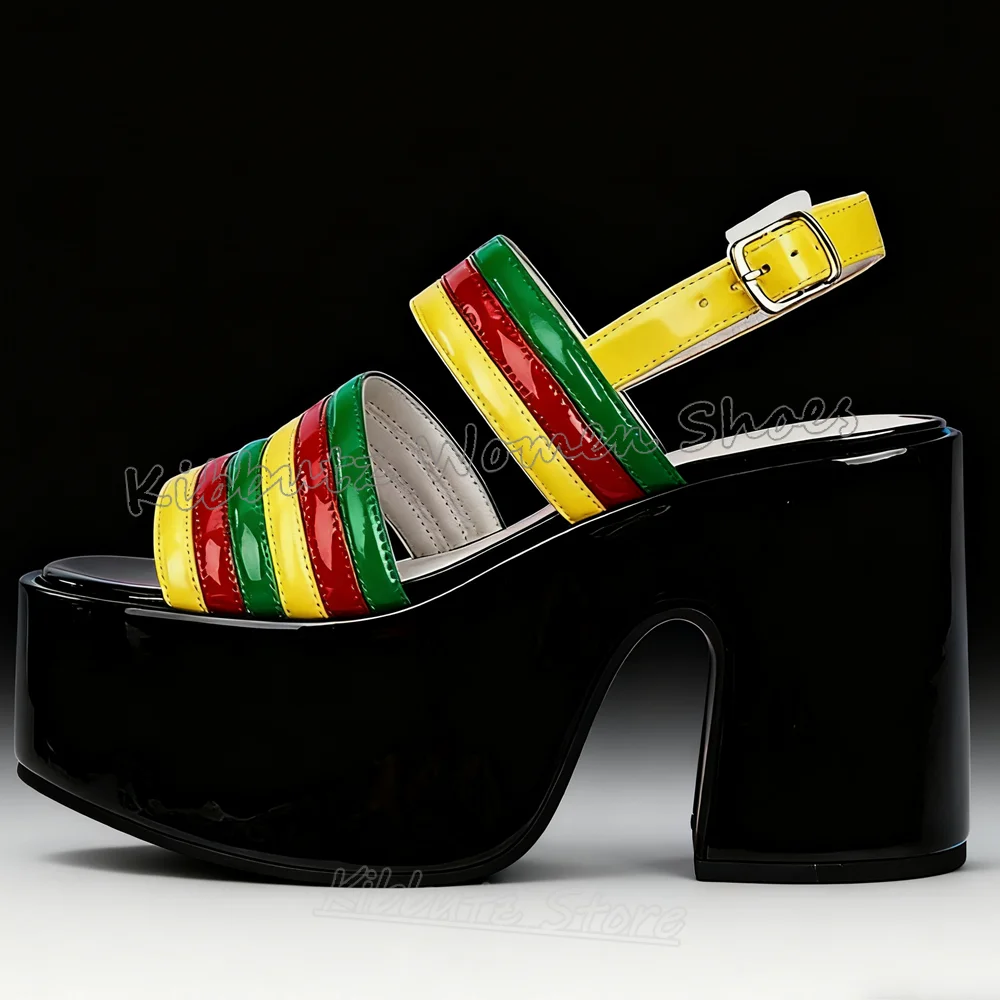 

Полосатые сандалии на платформе с круглым носком на массивном каблуке, разноцветные кожаные туфли в готическом стиле, панк-рок, модные роскошные элегантные пикантные туфли для девочек, новинка