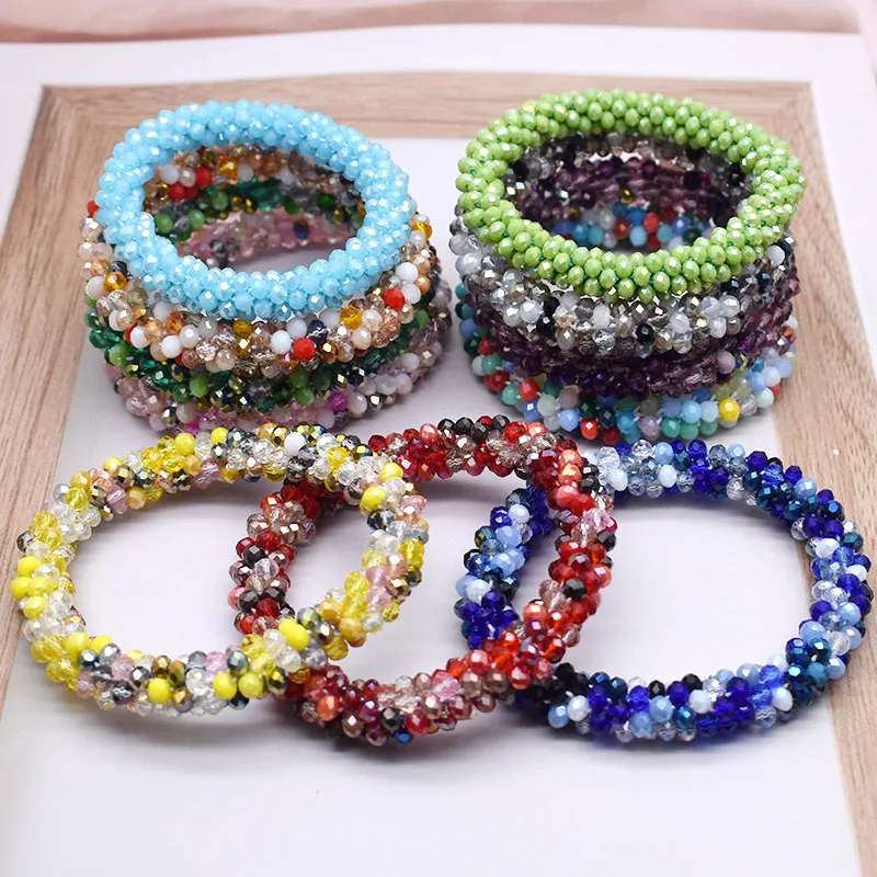 Glass Beads Bracelet And Hair Tie Elastic Hair Rope Simple Scrunchies Ponytail Headdress For Women Bracelet Hair Accessories