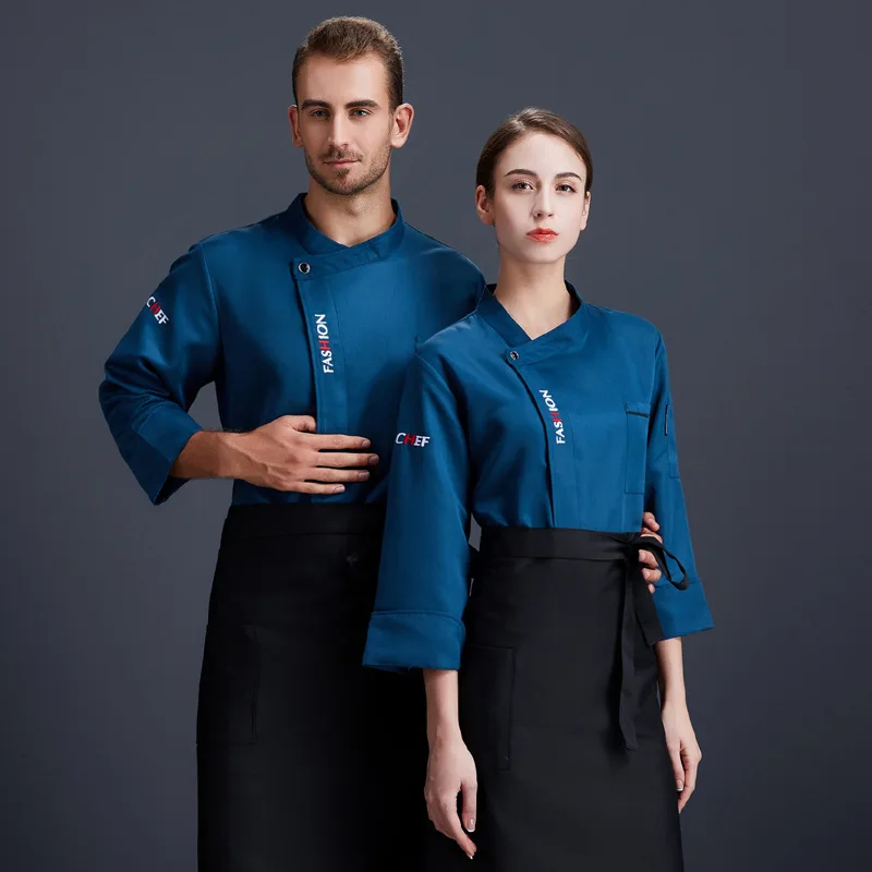 C693 Chef\'s Work Clothes Hotel Kitchen Work Uniforms Western Restaurant Back Chef\'s Clothes Long Sleeves Plus Size Waiter Coat