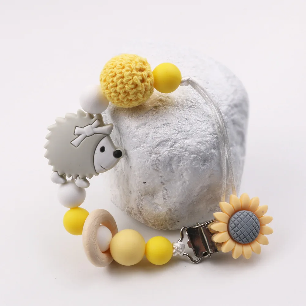 Baby Pacifier Clip Chain Food Grade Hedgehog Silicone Beads Infant Pacifier Holder Nipple Chain Gift