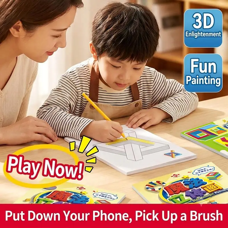 4/1Pcs 3D Magic Stereoscopic Painting Creative Fun Magic For Kindergarten 3-7 Years Old Thinking Training Coloring Sketches