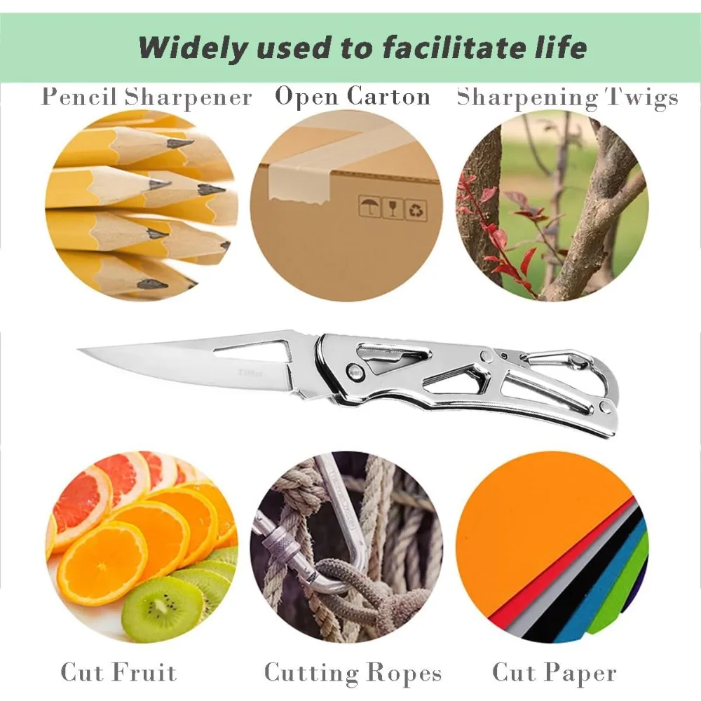 Folding Fruit Knife Outdoor Stainless Steel Knife with Keychain Fruit Slicing Knives with Non-slip Handle Household Small Knife