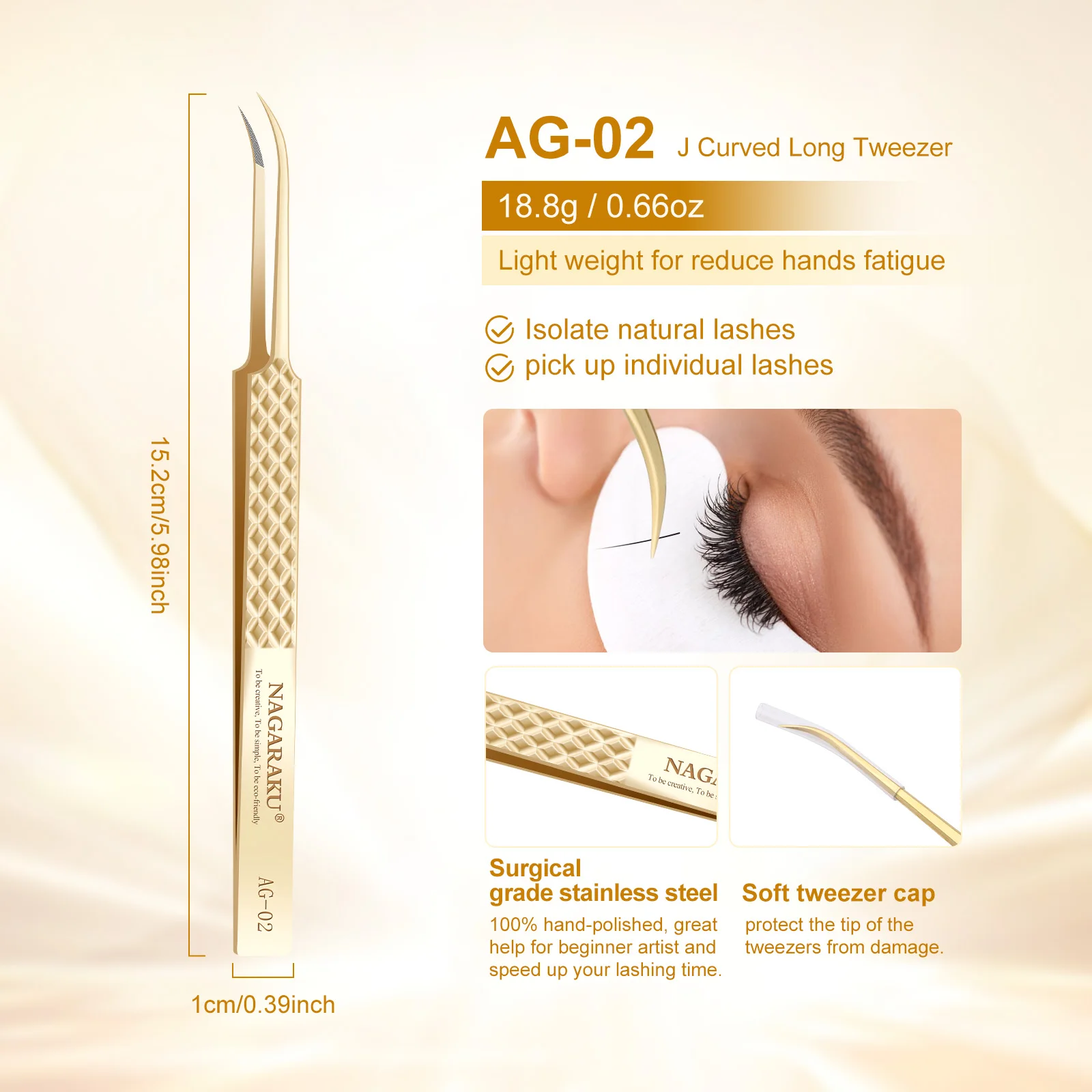 NAGARAKU Präzisionspinzette mit Faserspitze für Wimpernverlängerungen, professionelle Wimpernpinzette, antistatisch, gerade – Detail 4