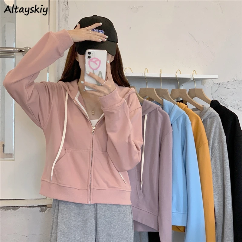 

Hooded Hoodies Women Lace-up Pockets Short Coats Korean Style Simple Casual Students Spring Sutumn Loose Cozy Ins Chic Sporty