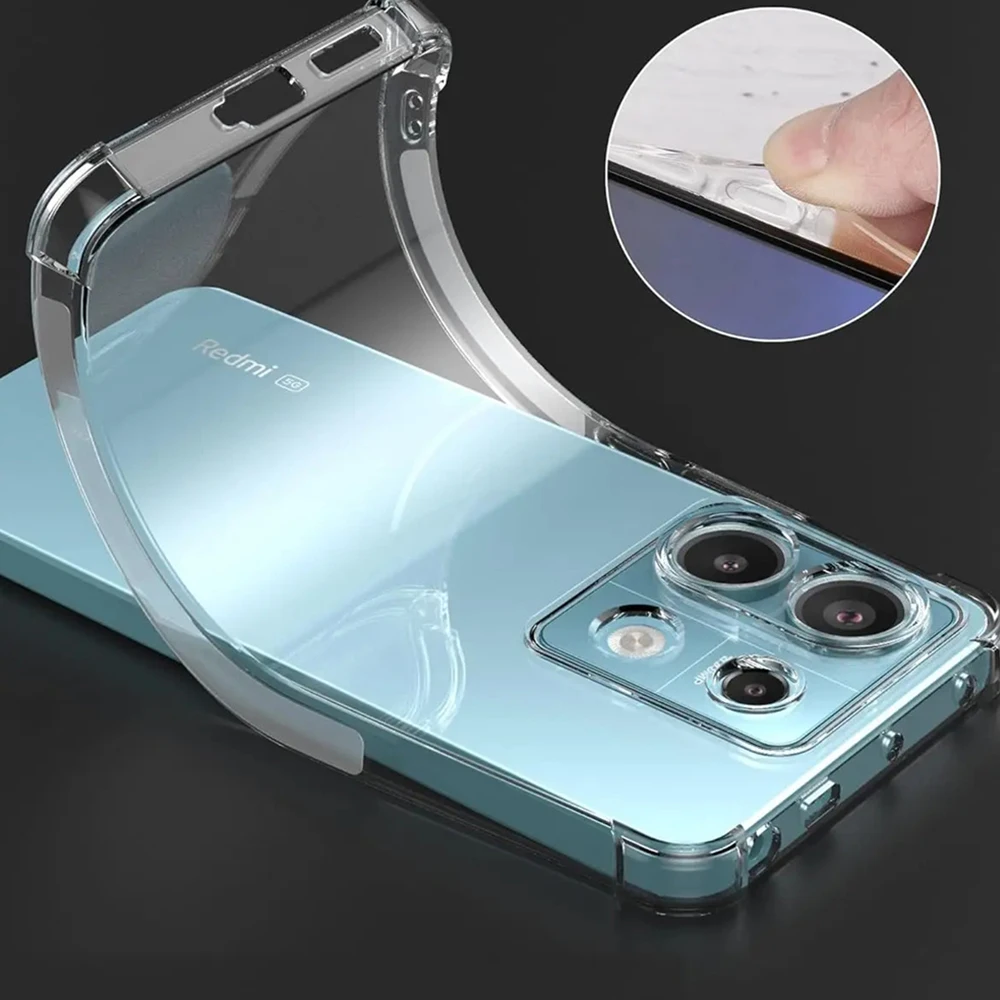 Klare, stoßfeste Hülle für Xiaomi Redmi Note 14 13 12 12s 11 11s 10 10s 9s 9 Pro Plus 5G Transparente TPU-Abdeckung Weiche Tasche – Detail 3