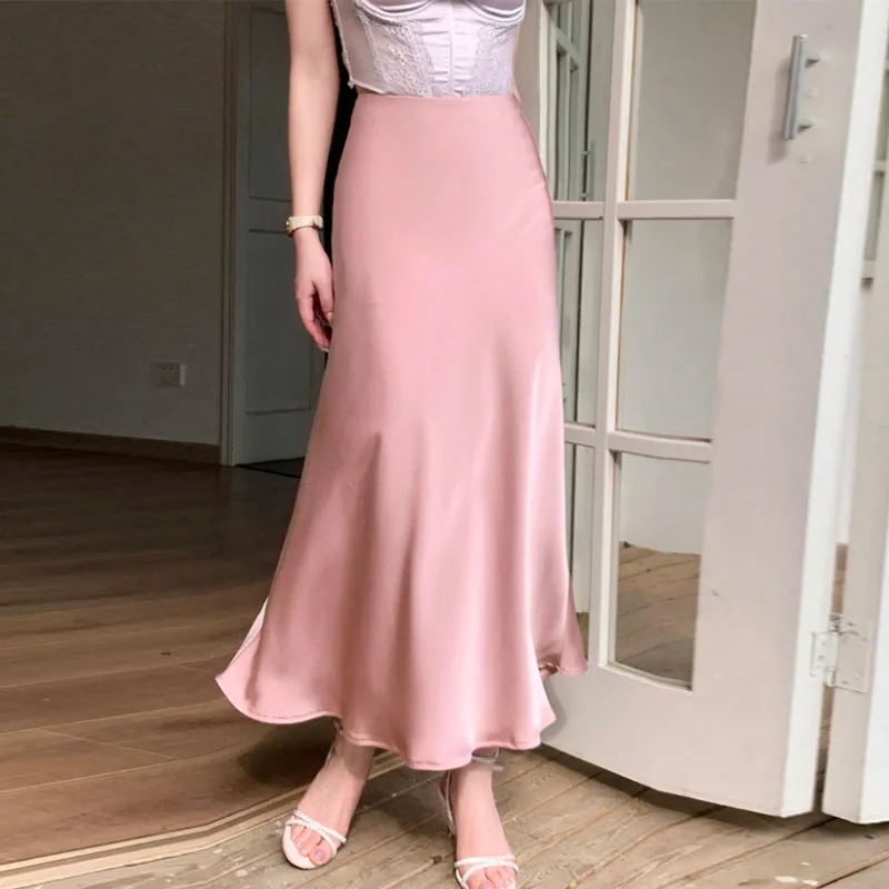 

2025 Autumn-Winter European and American Style Satin Mermaid Step Skirt