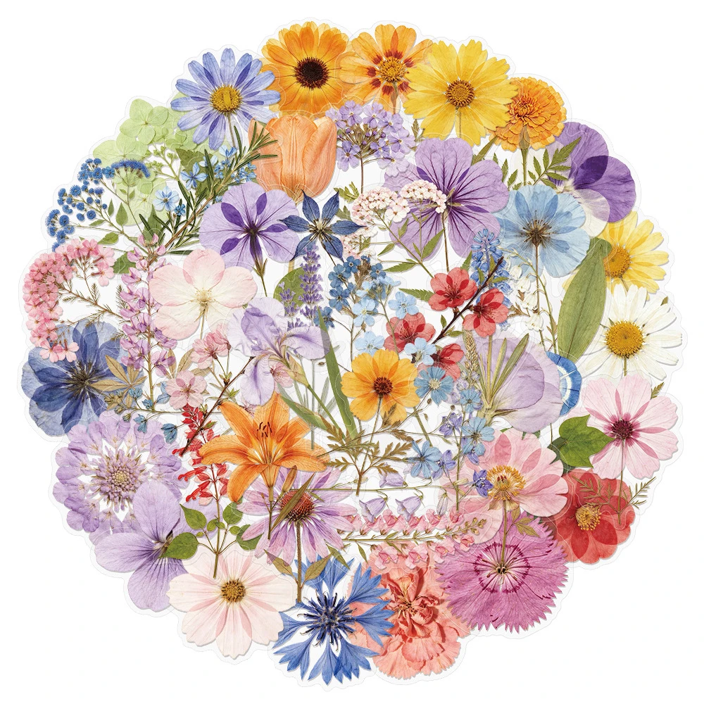 10/30/50pcs Watercolor Flower Aesthetic Stickers Transparent Embossed Flowers Sticker Water Bottle Guitar Phone Decals Wholesale