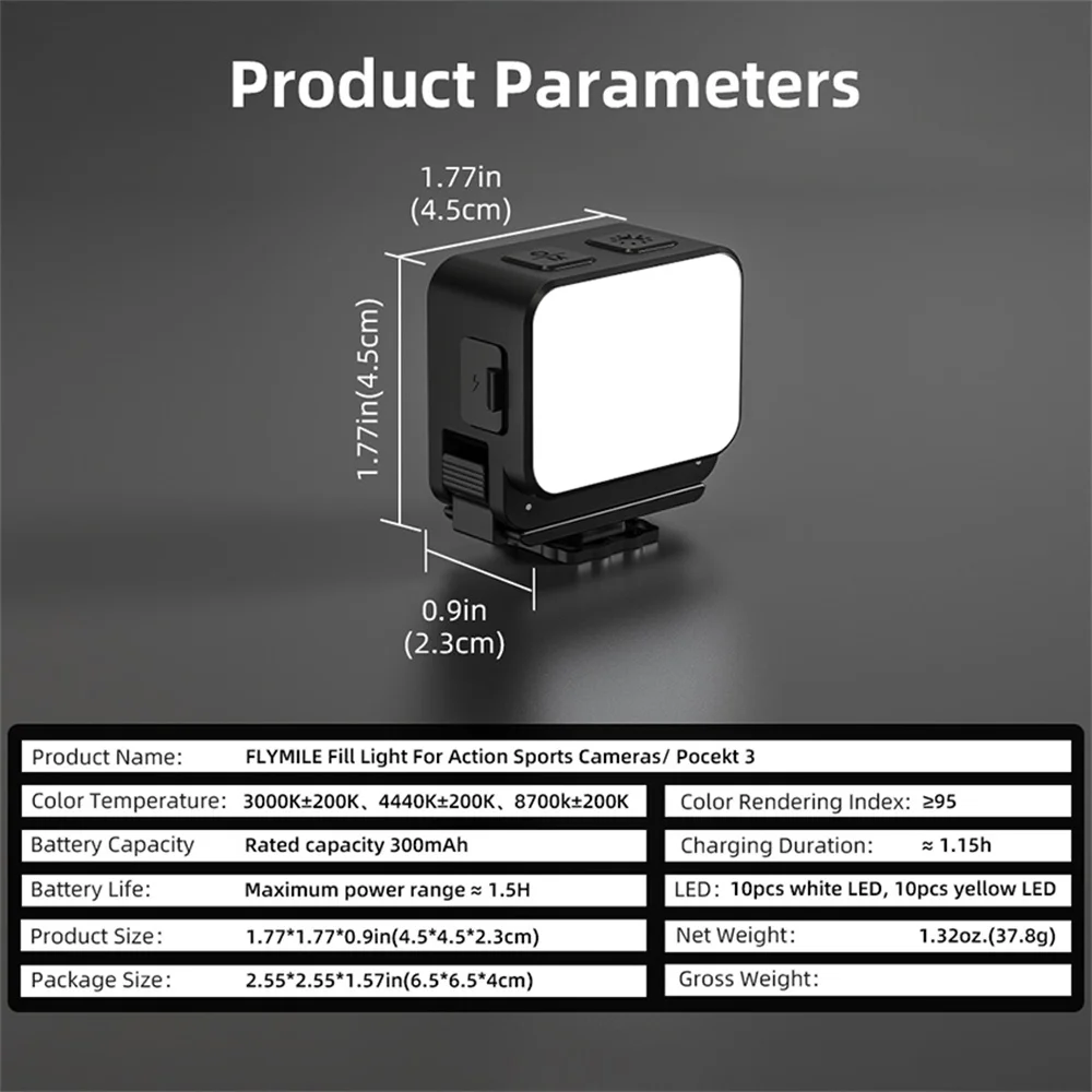Magnetisch Quick Release-invullicht voor DJI Action5/Action4 3-kleuren IPX4 waterdichte koude schoen en 1/4 schroefbevestiging