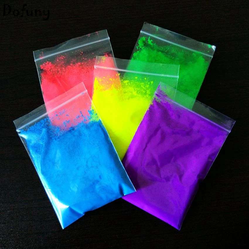 Mixed 5 Color/Set Neon Nail Coating Fluorescent Powder Phosphor Pigment for Nail Polish&Painting&Printing DIY Cosmetics Dye