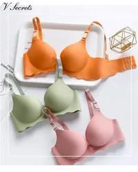 Sujetador de Color caramelo sin aros, ropa interior Sexy de una pieza, lencería transpirable con realce, Bralette sin costuras