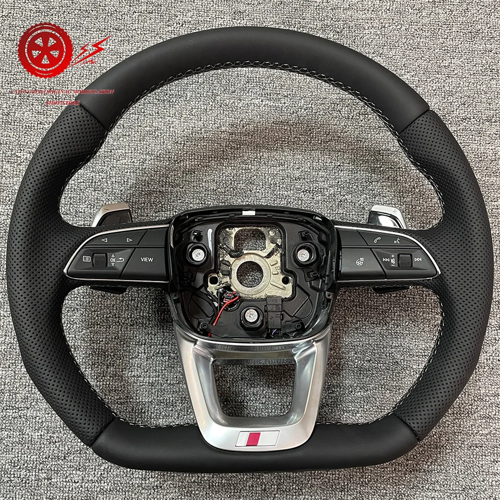 

Для Audi Q5 FY Q7 Q8 полуперфорированный кожаный спортивный руль с плоским дном в сборе с подогревом