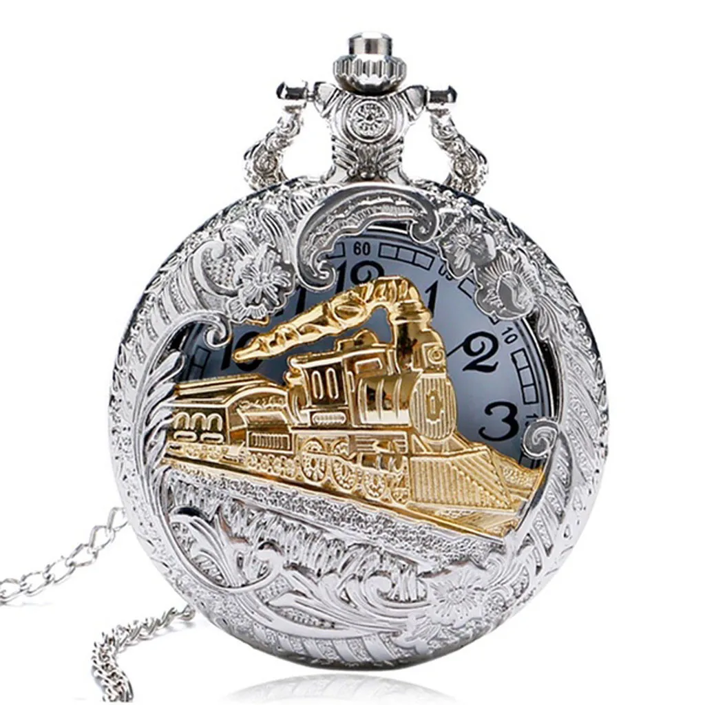 Vintage Pendant Pocket Classic Arabic Numerals Quartz Pocket Watch With Necklace Exquisite Hollow Locomotive Decoration Watches