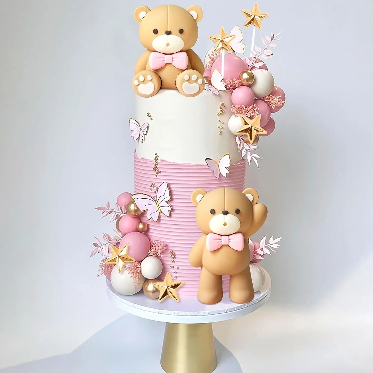 Beige Brauner Bär Kuchendekoration Beige Braune Kugeln Kuchenaufsatz Boho Bären Kuchenaufsatz Baby Shower Geburtstagstorten-Deko – Detail 12