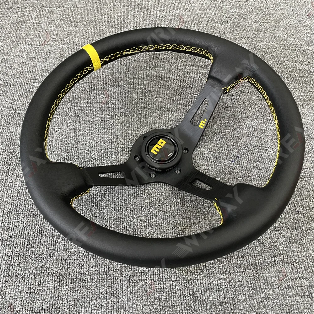 JDM 13inch 330mm Steering Wheels Deep Corn Leather Steering Wheel With Yellow/Red Stitching