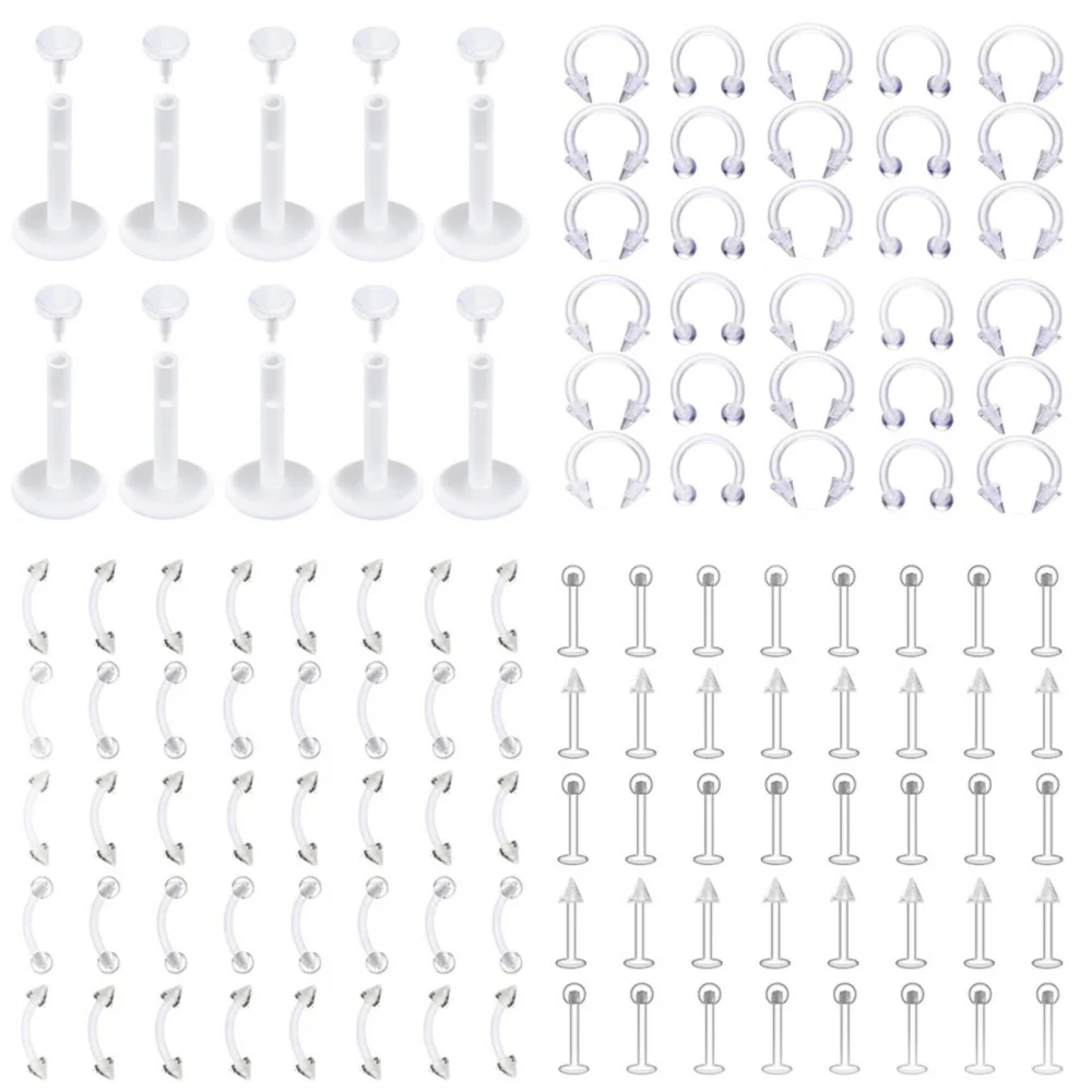 10Pcs Varies Silicone Flexible Horseshoe Nose Eyebrow Ring Bar Ear Labret Monroe Lip Stud Retainer Piercing 16g 1.2mm