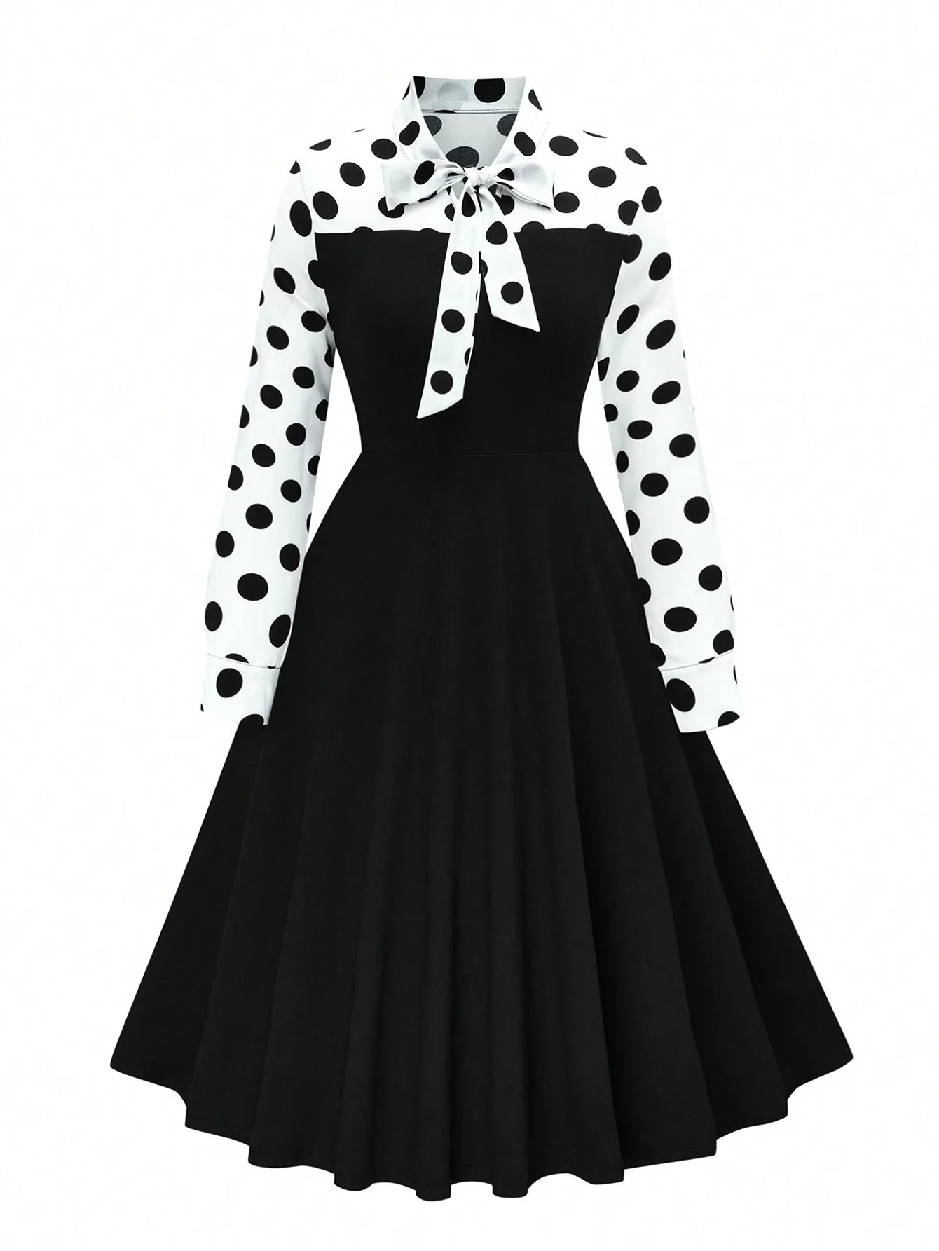 

Платье макси с принтом в горошек и декоративным узлом, осенний женский наряд больших размеров