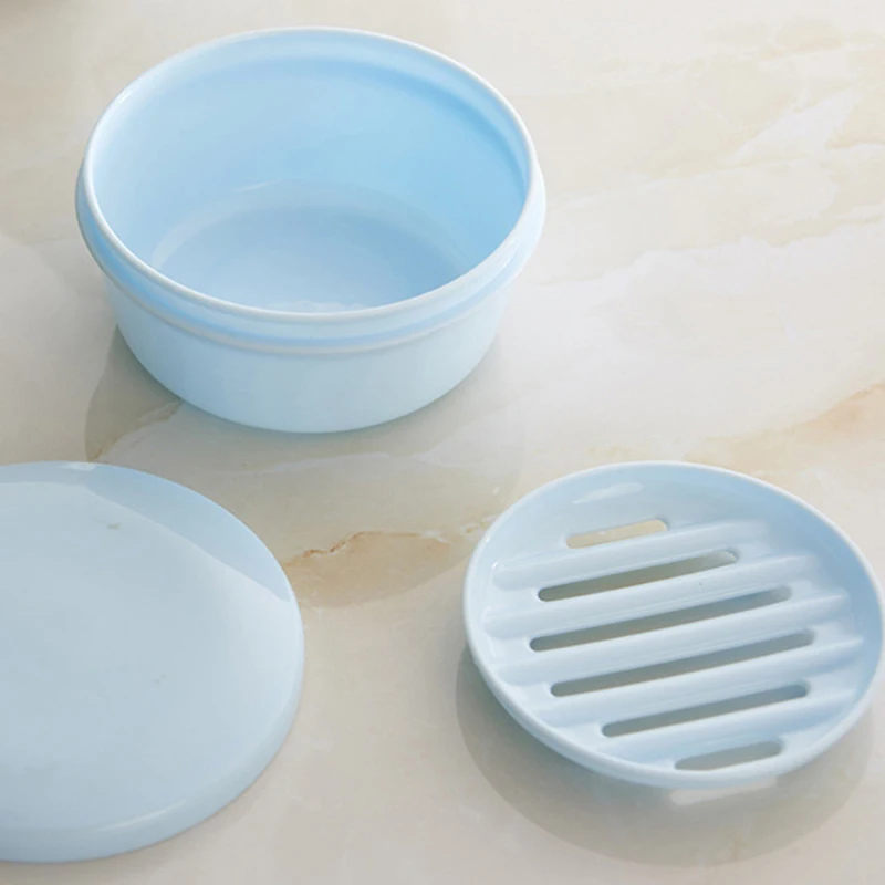 1PC PP Waterproof Sealed Portable Soap Box Cover Drainage Soap Rack Supplies Circular Soap Box Creative