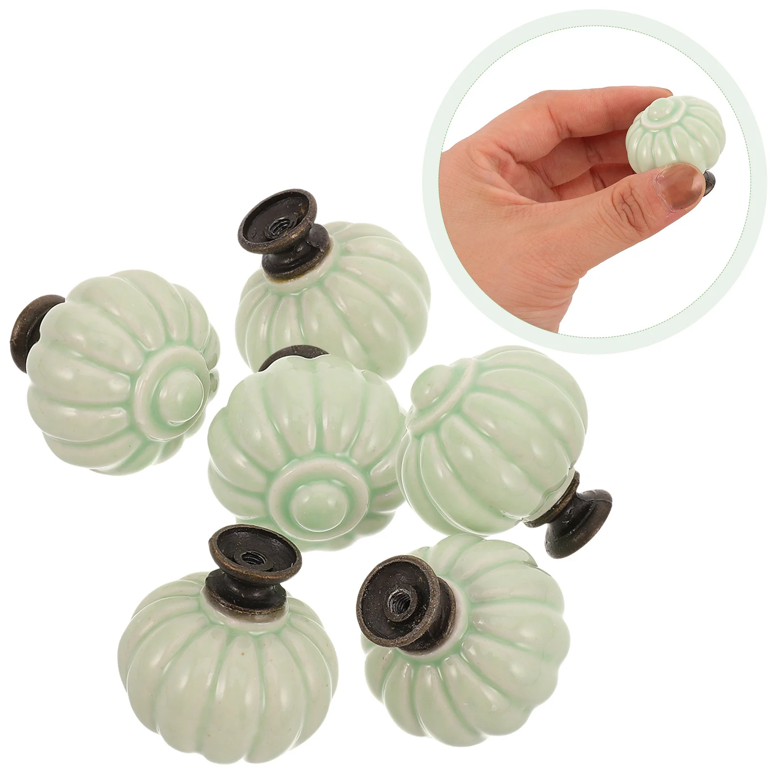 

6 PCS Vintage Decor Cabinet Knob Covers Door Pulls Ceramic Knobs for Dresser Handles Hardware Green Bathroom Cabinets