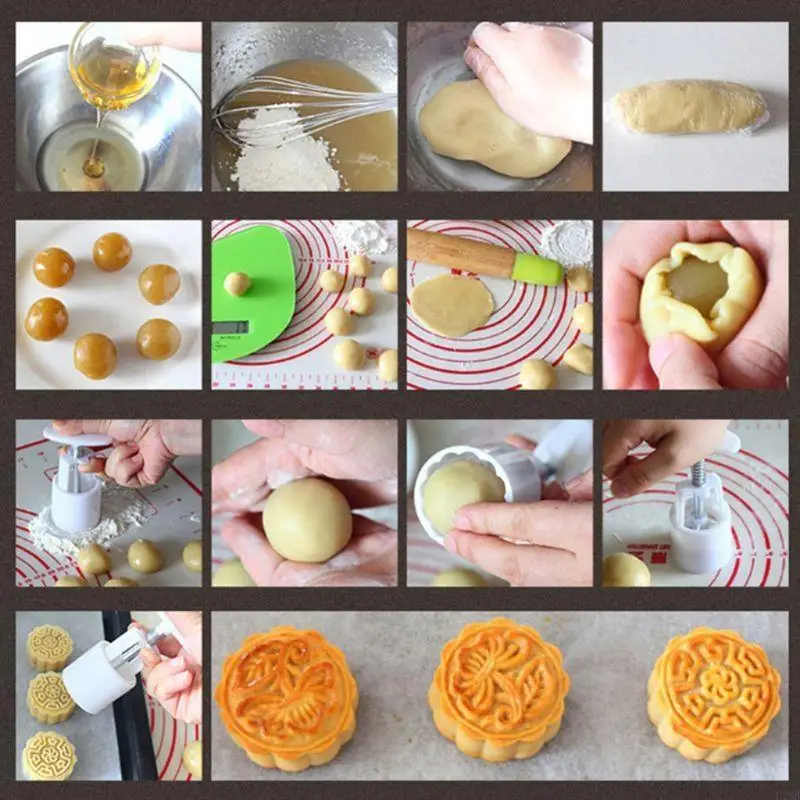 F19B 3D Flower Pattern Dessert Molds MidAutumn Festival Dessert Maker Cookie Stamp Hand Pressure Dessert Baking Tool