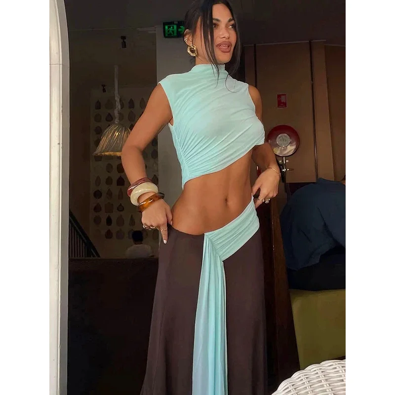 리본 허리 없는 드레스 여성 섹시 패치워크 백리스 민소매 심플 프롬 파티 스트레치 우아한 불규칙 바디콘