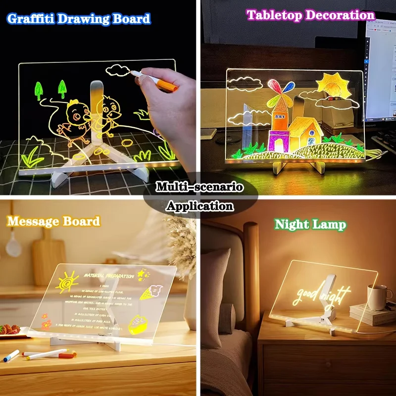 Lavagna illuminata da 1 pezzo con lampada alimentata tramite USB: tavolo da disegno e messaggi multiuso per camera da letto, tavolo da disegno | Lavagna colorata
