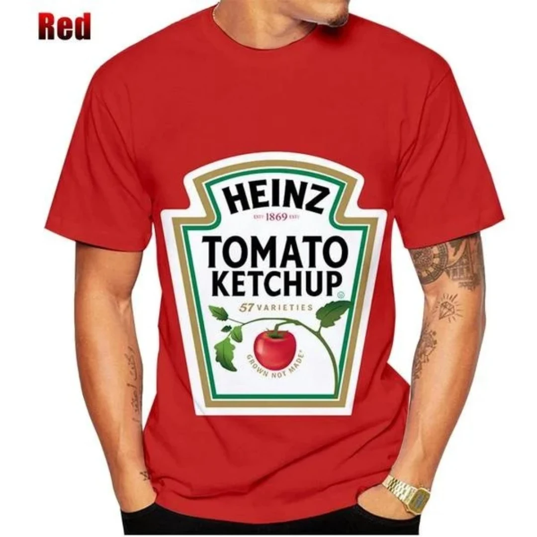 New fashion summer ketchup print T-shirt men's and women's street casual fashion hip hop round neck short-sleeved top