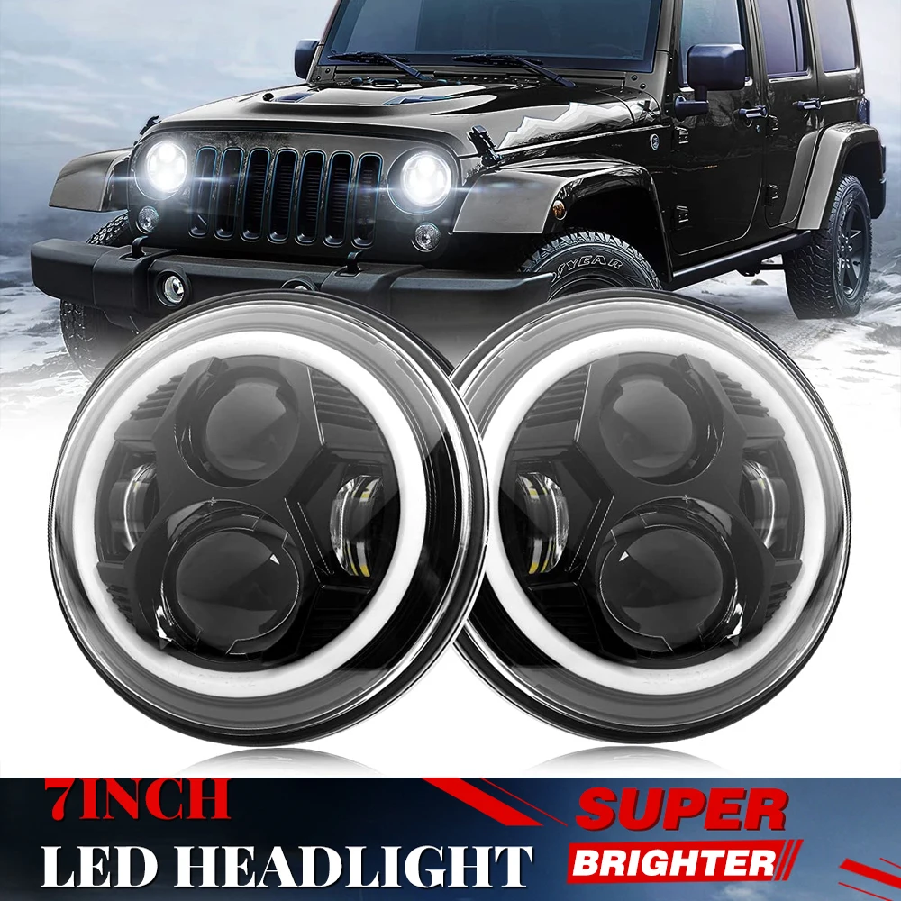 7inch Led Headlight DRL H4 Hi-Lo With Halo Angel Eyes Car Motorcycle Headlamp For jeep Lada Niva 4X4 Uaz 12V 24V