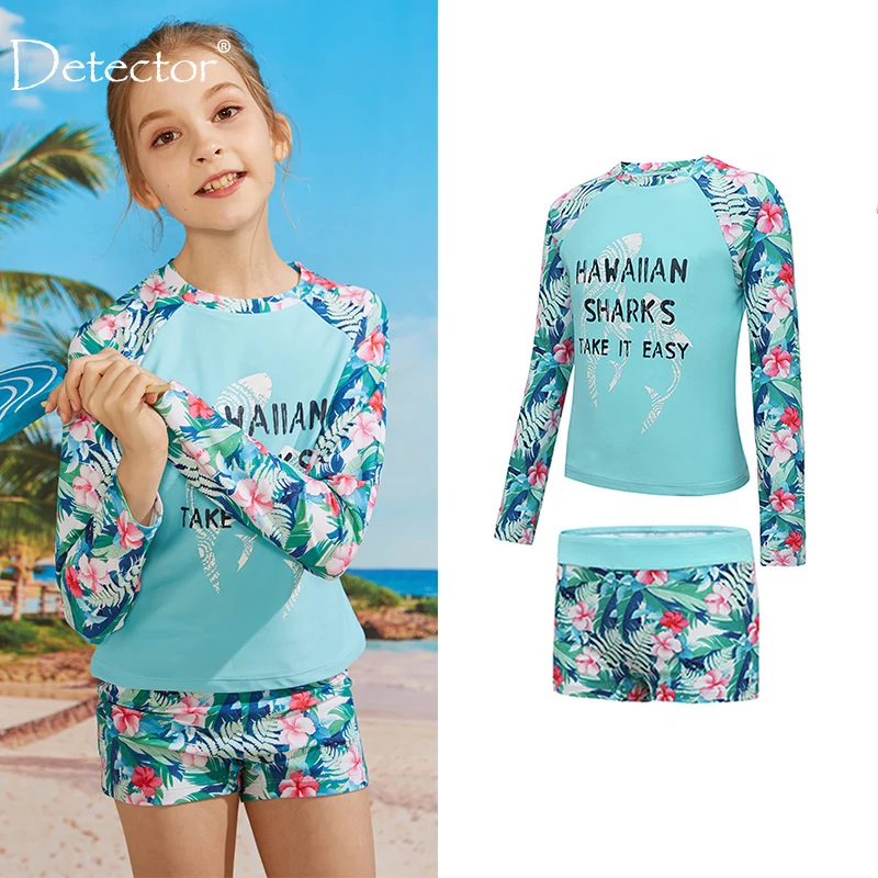 Girls' Long Sleeve 2-Piece Rashguard Swimsuit Bathing Suit UPF 50+ Sun Protection Swimwear Print for Kids 3-14 Years