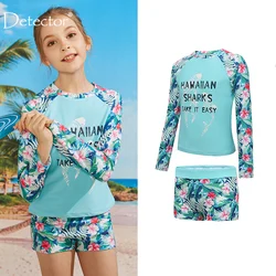 Maillot de bain 2 pièces à manches longues pour fille, protection solaire, imprimé, pour enfants de 3 à 14 ans