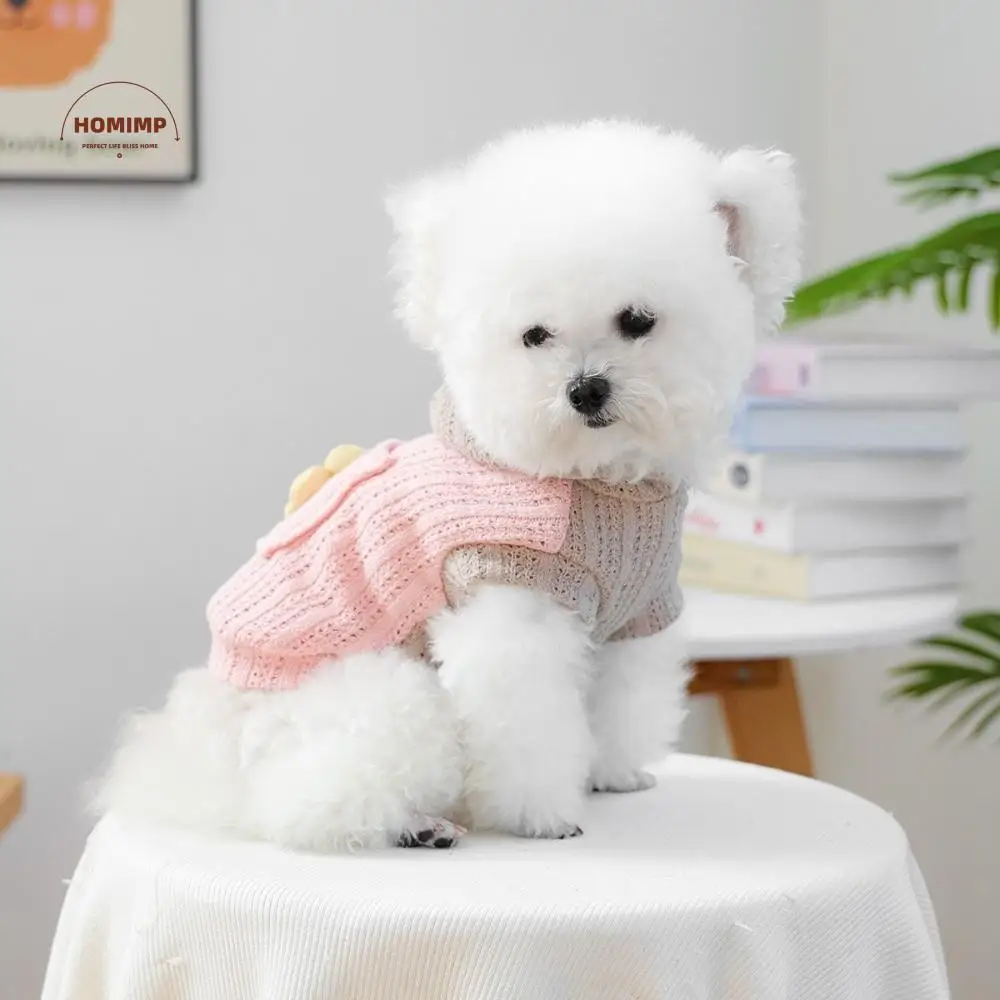 

Fashion Small Flower Pet Knitted Hoodie Two Legged Hollow Out Dog Base Sweater Comfortable Soft Dog Pullover For Small Dogs