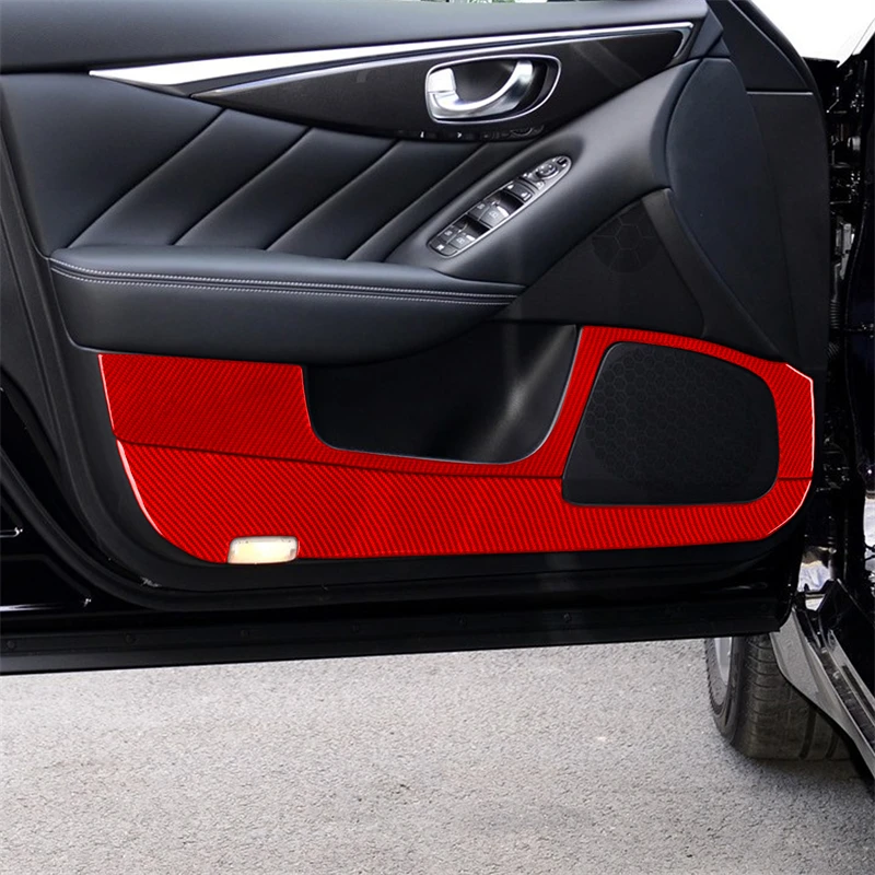 For Infiniti Q50 2014-2020 Soft Carbon Fiber Car Styling Car Door Anti-kick Speaker Panel Cover Sticker Car Interior Accessories