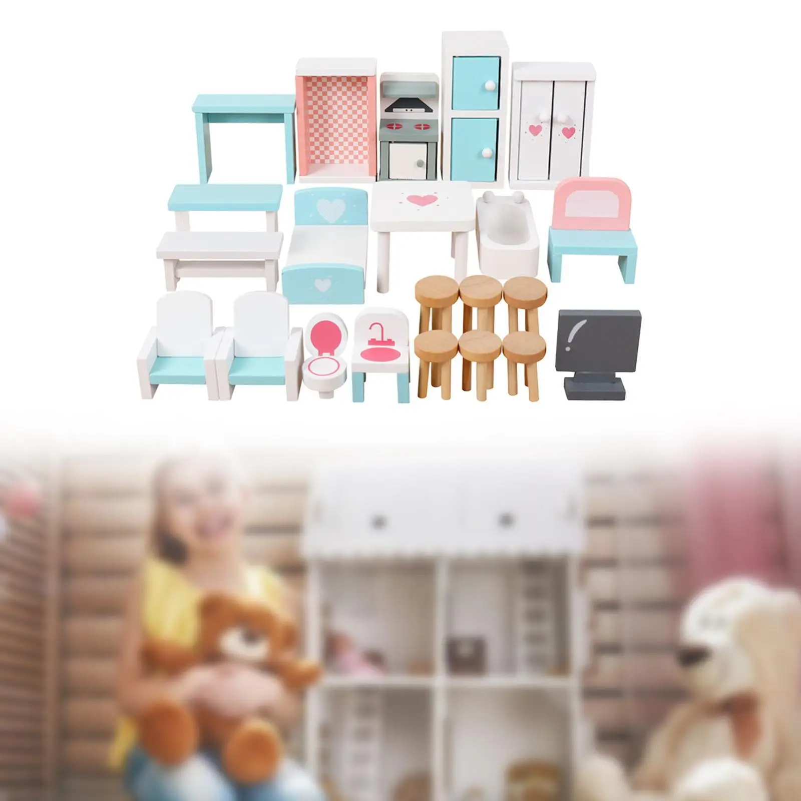 Dollhouse Furniture Set Miniature Bathroom Furniture Mini Dollhouse Chair Miniature Bed for Living Room