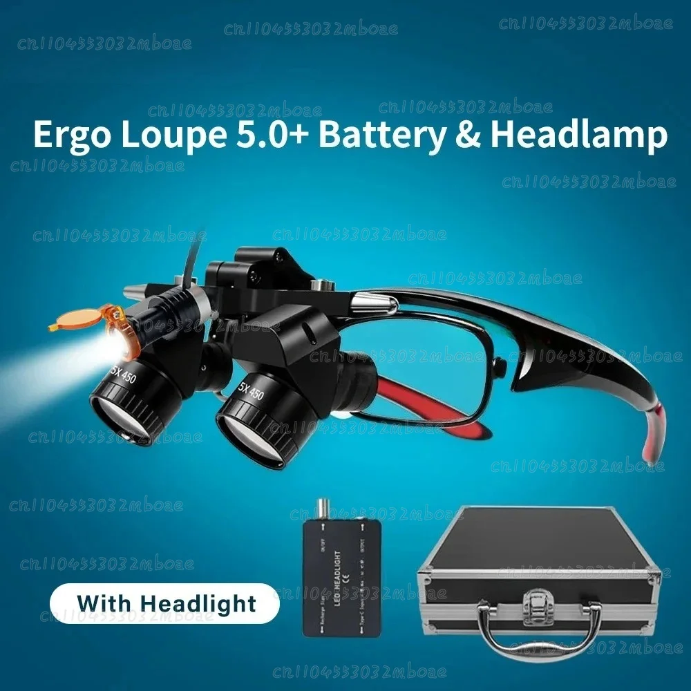 Dental 5X High-Performance Loupes with LED Ergo Conversion Lens Corner Structure Parallel Field of Vision Plastic Adjustment