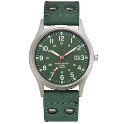 Students Brand Gifts Watches Black Men Casual Simple Leather Band Military Sports Date Quartz Wrist Watch Green Montre Homme