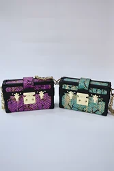 2024NewStyleSpringSummerRealSnakeskinBagHandholdCrossbodyBoxBagWoemn'sBagFemale'sBag