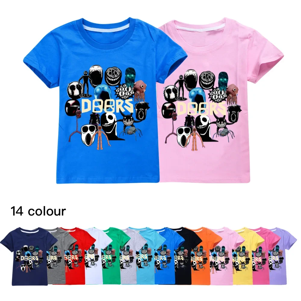 

Funny ROBDoors Short Sleeve Kids Clothing DOORS T-Shirts Summer Children Tops Cartoon Casual Tees Cotton Boys Girls Clothes2369