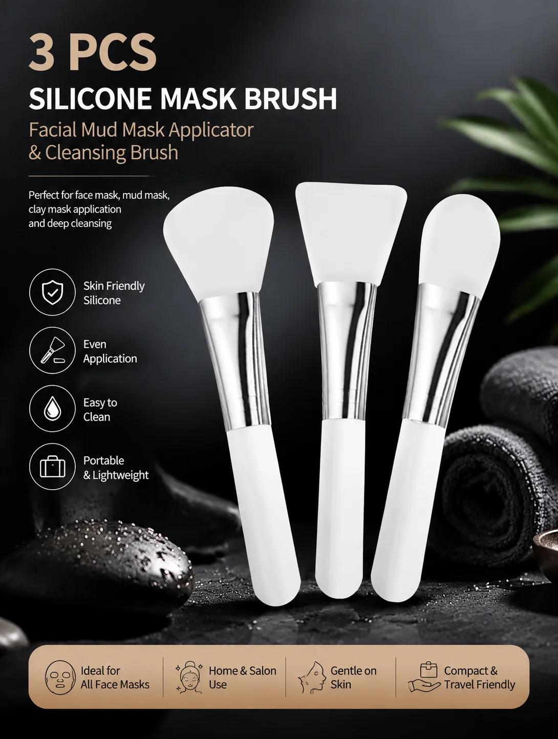 3 Pack Soft Silicone Mud Mask Brush Facial Clay Charcoal Peeling Applicator Spatula for Spa Home Salon Beauty Tool