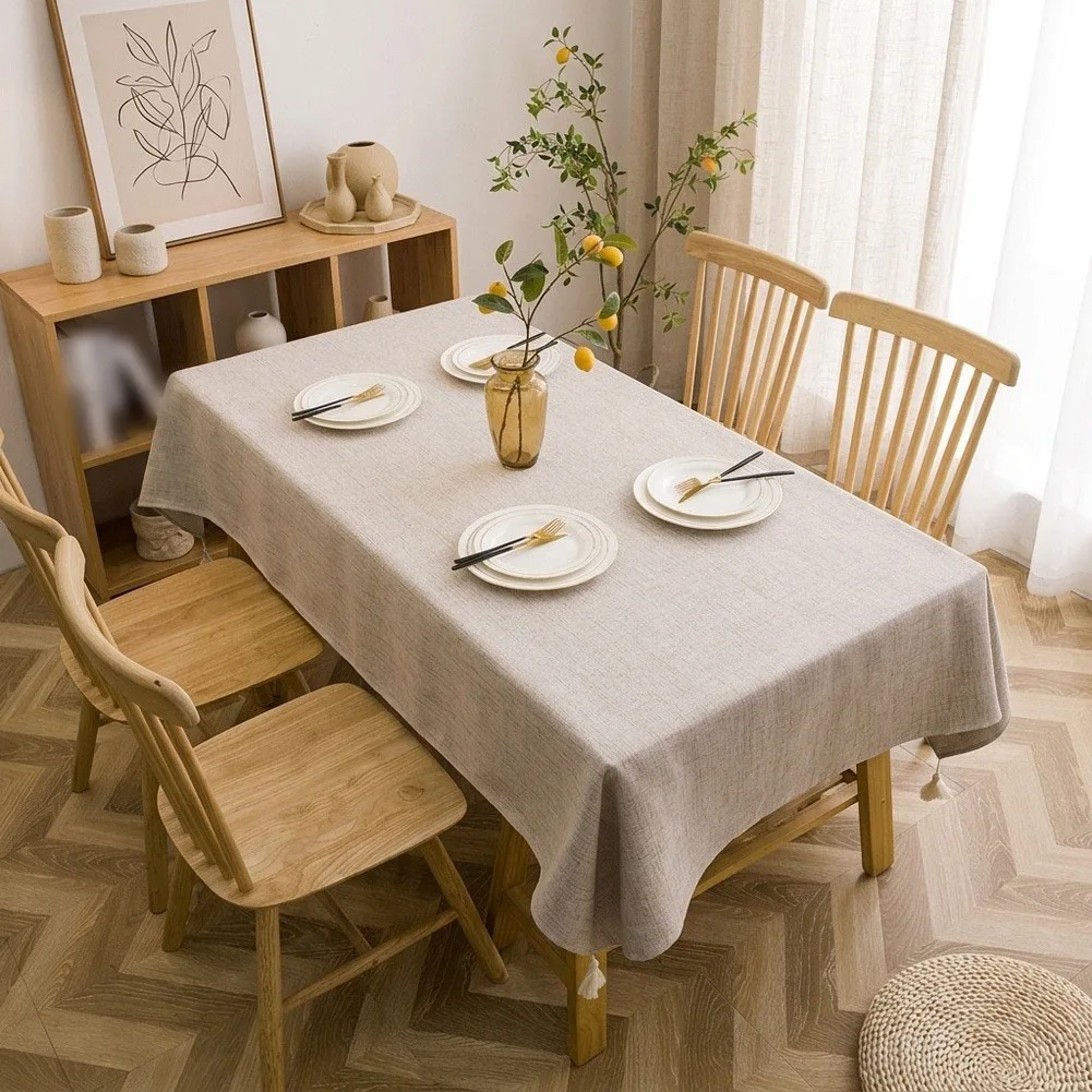 Functional For Decorative Table Cover with Linen Texture and For Tassel Detail 132 cm x 220 cm Waterproof and Dust Resistant